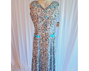 Vintage 40's Black and Blue Floral Cotton Day Dress