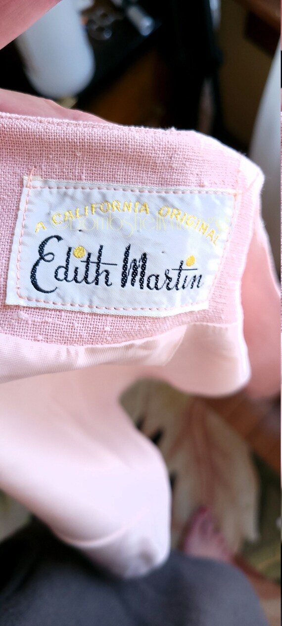 Vintage 50's Edith Martin Pink Linen Two Piece Dr… - image 10