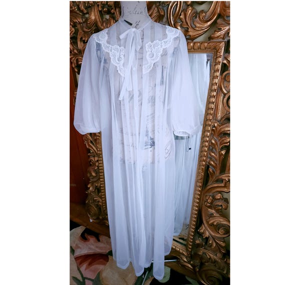 Vintage 60's Kayser Long White Sheer Robe with Beautiful Details