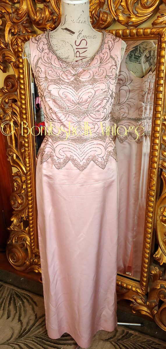 Stunning 50's Original Bernetti Pink Silk Beaded G