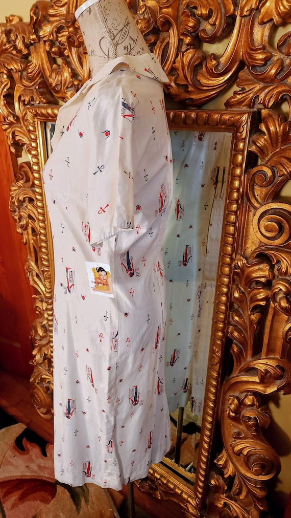 Vintage 40's White Cotton Egyptian Novelty Print … - image 2