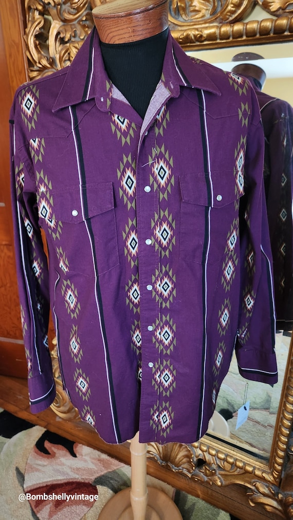 Vintage Men's Wrangler Purple Western Shirt
