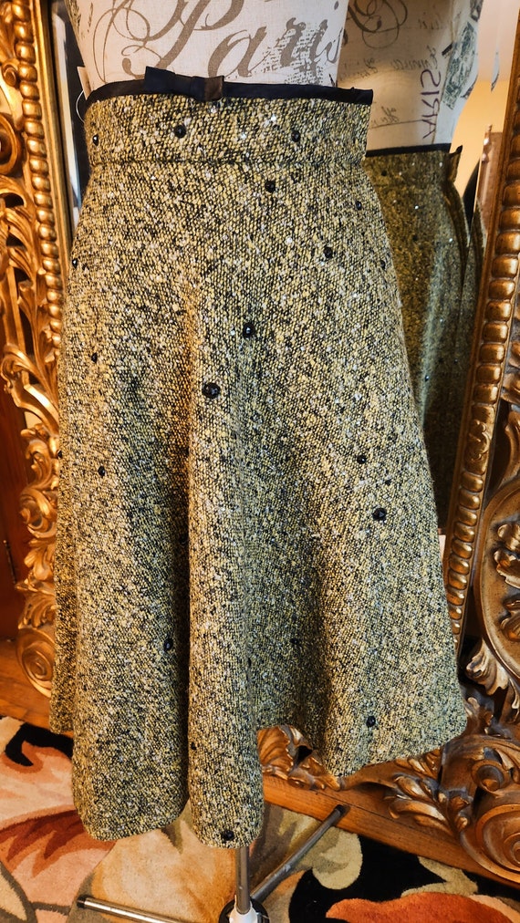 Yellow Tweed Skirt With Denim Panel main image 0