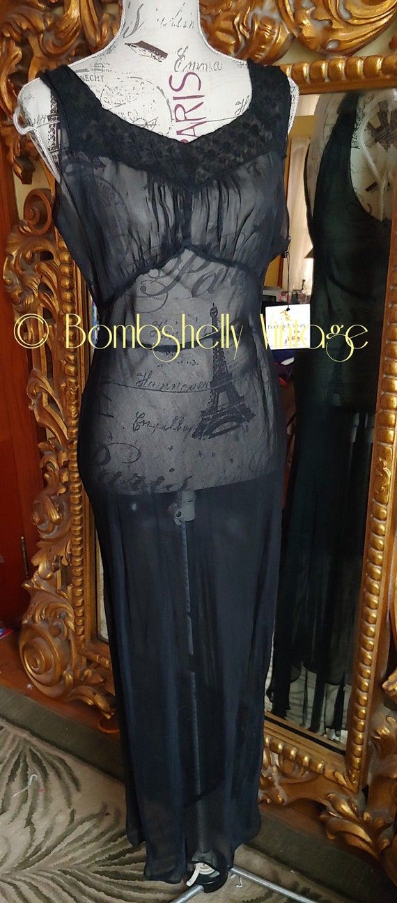 Vintage 1930's Sheer Black Bias Cut Negligee Slip