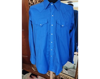 Vintage 70's Tru-West Rockmount Ranch Wear Cobalt Blue Western Shirt