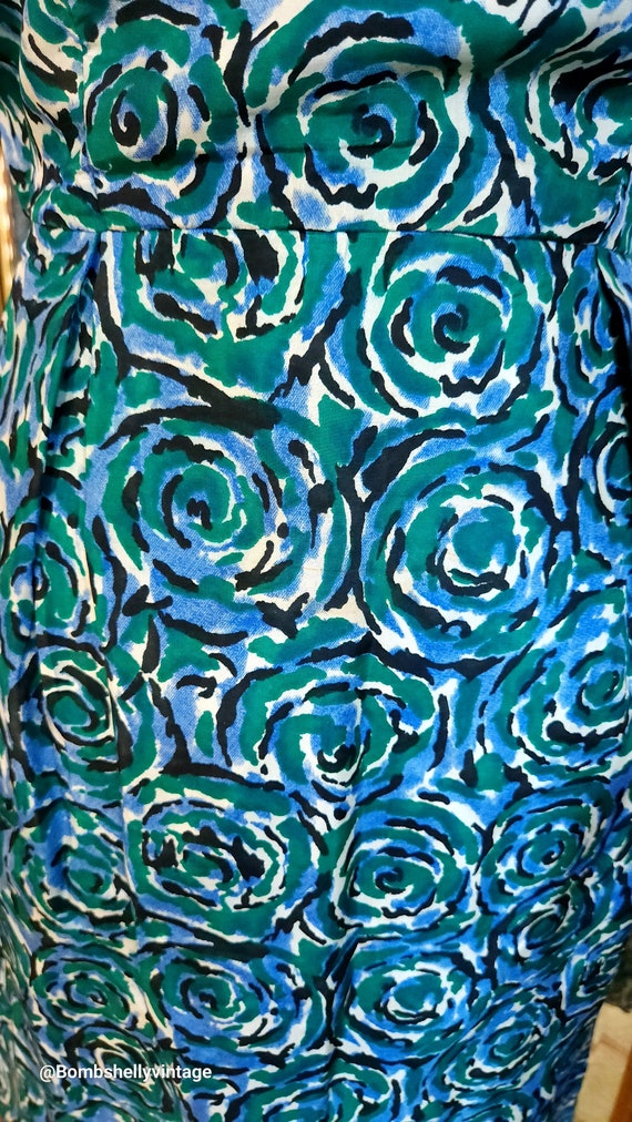 Vintage 50's Blue and Green Abstract Floral Silk … - image 6