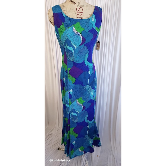 Vintage 60's Skirts n' Blouses Specialty Shop Honolulu Teal & Blue Hawaiian Fish Tail Dress