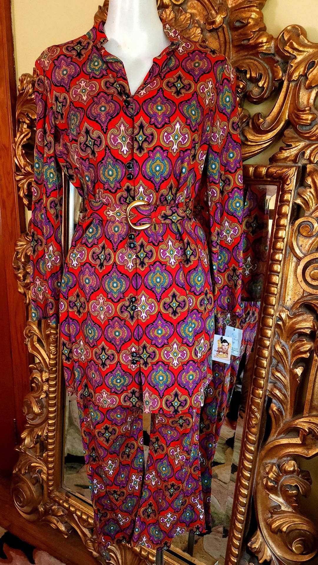 1960's Mod Bell Bottom Pant Suit With Tunic and Belt Etsy