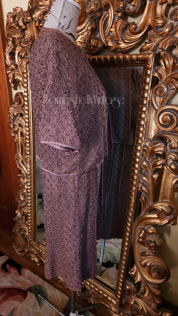Vintage 50's Brown Satin Ribbonette Dress Set XL - image 3
