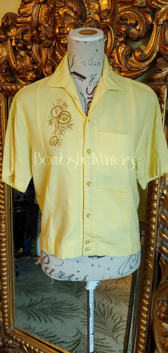 Vintage 50's Iolani Sportswear Yellow Tiki Shirt w