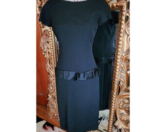 Vintage 50's Henry Lee Black Soutach Drop Waist Wiggle Dress