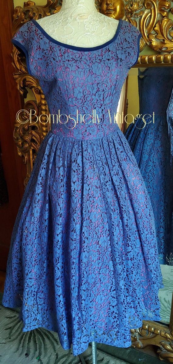 Vintage 50's Blue Lace Fit and Flare Dress