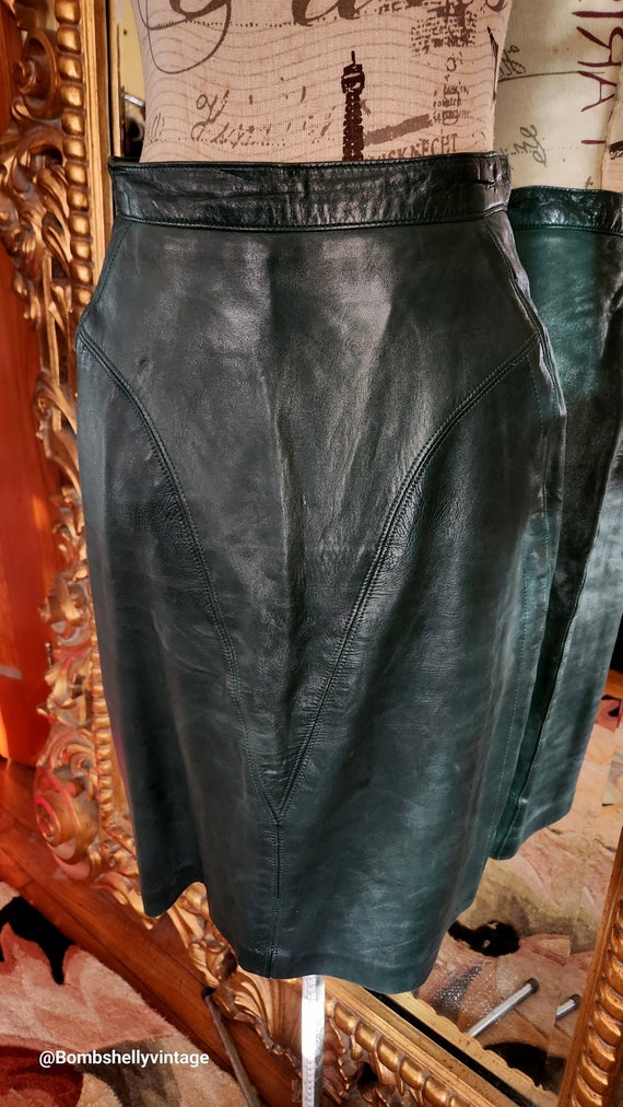 Vintage 80's Ann Taylor Green Leather Pencil Skirt