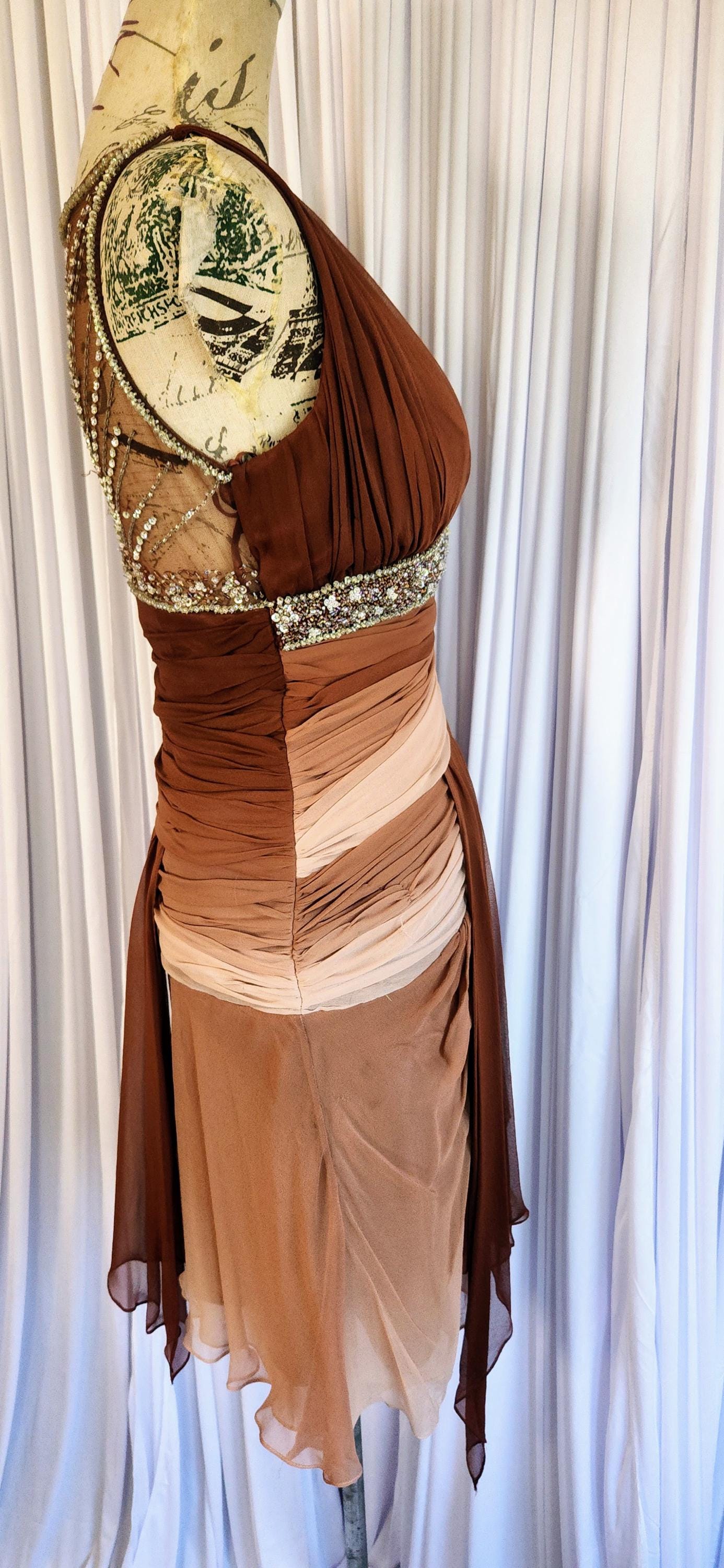 brown y2k dress Vintage Y2K EXPRESS brown Pink Club Dress Metallic Strappy Iconic 90s 00s 7/8