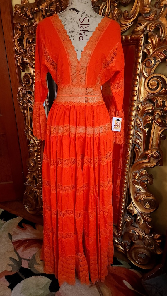 Vintage 60's Orange Mexican Wedding Dress - image 1