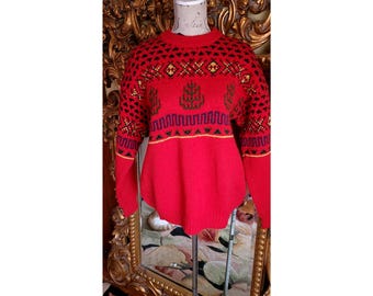 Vintage 80's United Colors of Benetton Red Shetland Wool Pullover Sweater