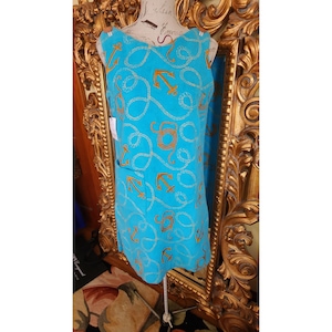Vintage 60&#39;s Blue and Gold Embroidered Nautical Theme Towel Coverup