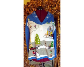 Suéter tipo cárdigan con cuentas y tradiciones navideñas de Vintage Storybook Knits, 1 unidad, nuevo y de stock antiguo