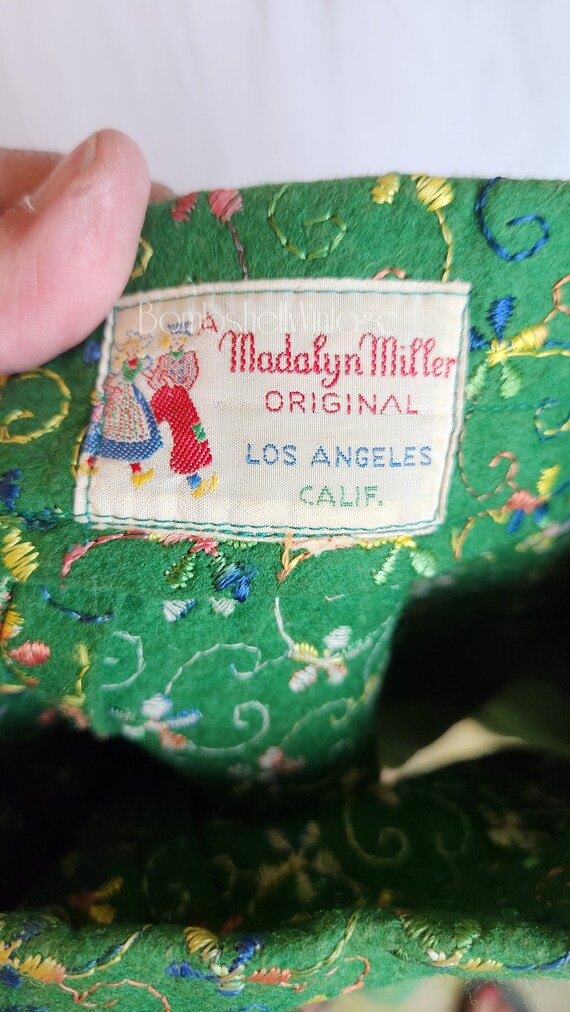 Vintage 50's Madalyn Miller Original Green Embroi… - image 8