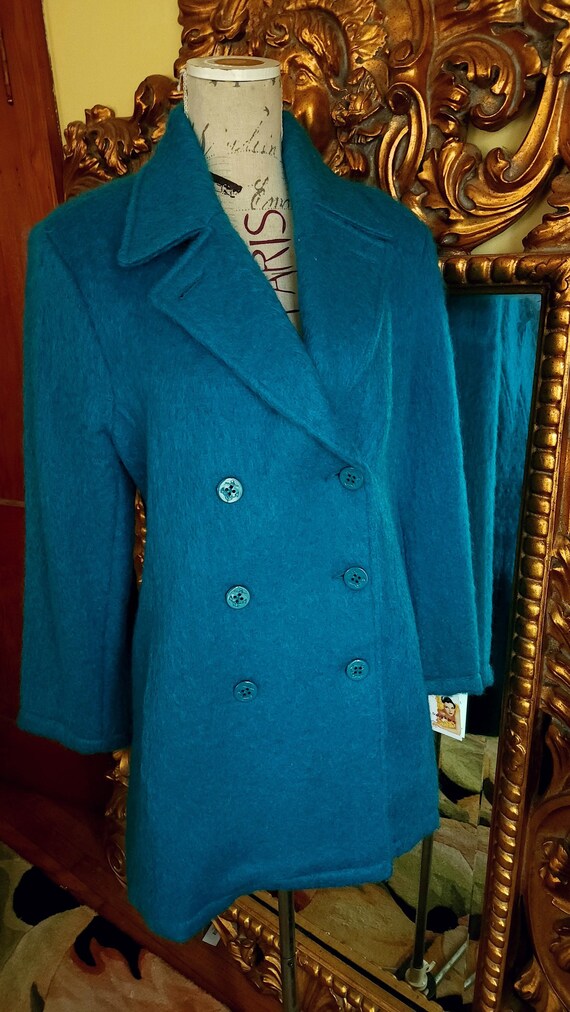 Vintage 80's John Caruana Teal Blue Mohair Peacoat