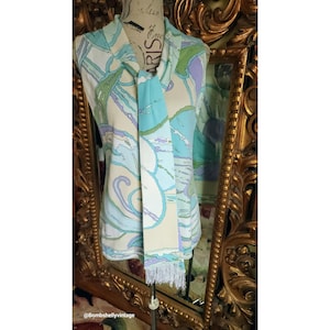 Vintage Mr. Dino Blue Pucci-esq Top with Attached Fringed Scarf