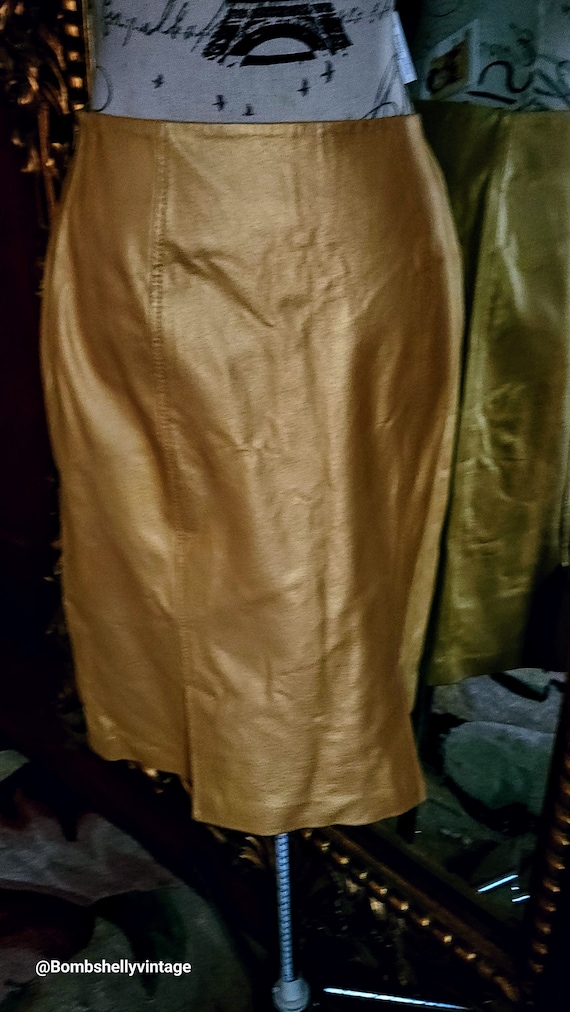 Vintage 80's Metallic Gold Leather Skirt - image 3