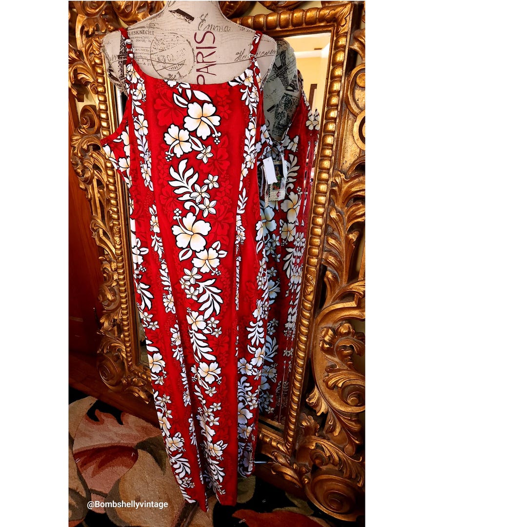 HILO HATTIE フラダンス　サイズ8 ヴィンテージ　manaola Vintage 80's Hilo Hattie Plus Size Red Floral Hawaiian Maxi