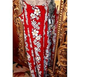 Vintage 80's Hilo Hattie Plus Size Red Floral Hawaiian Maxi