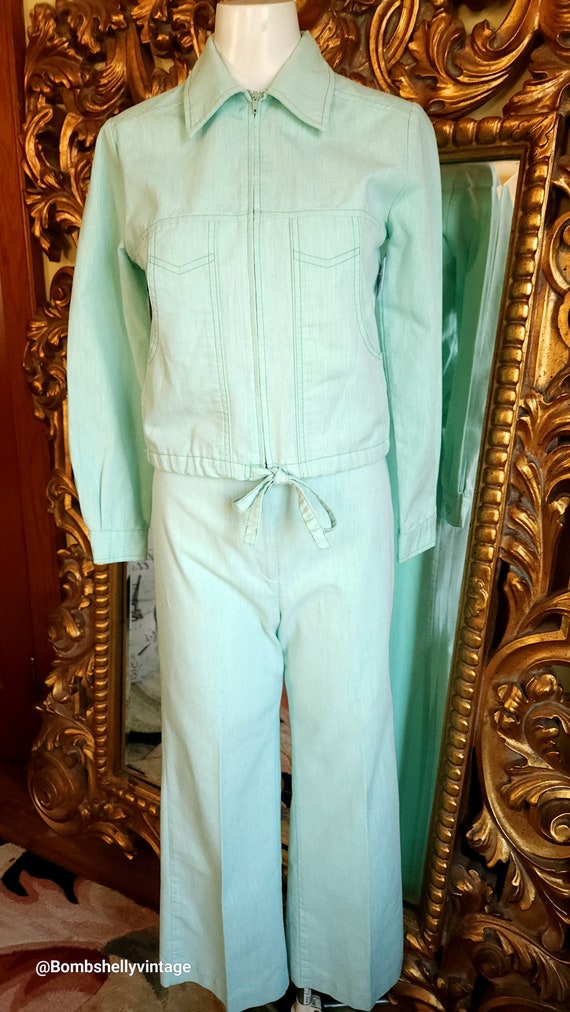 Vintage 70's College Town Mint Green Pant Suit