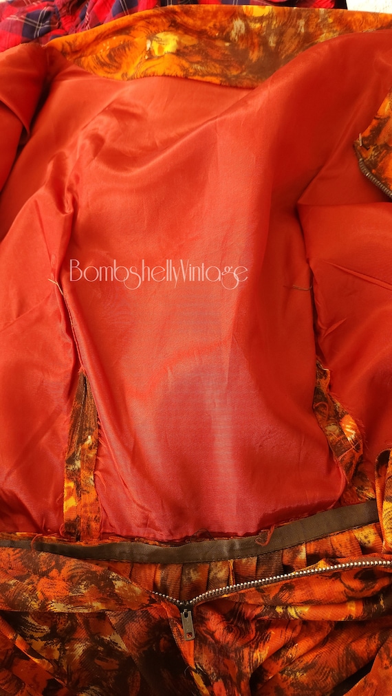 Vintage 60's Fall Floral Print Rayon Jersey Pleat… - image 9