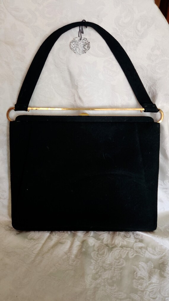 Vintage 50's Crown Lewis Large Black Handbag with 