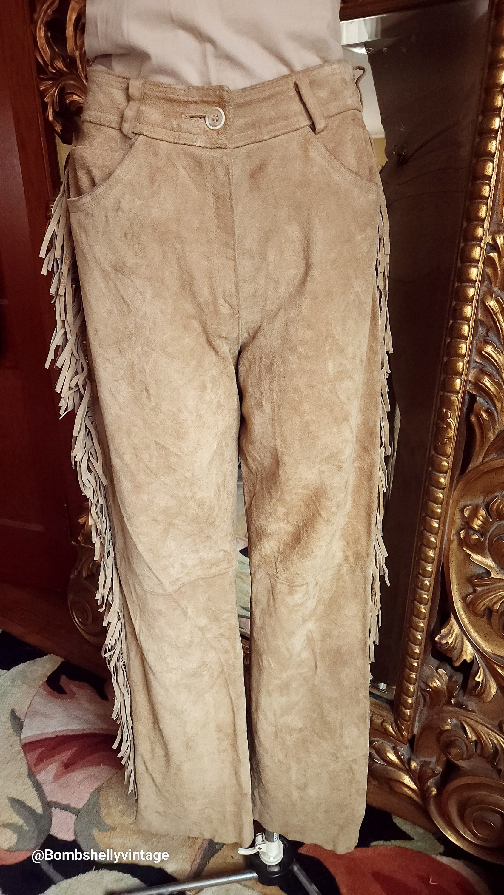 Men's Native American Buckskin Deerskin Suede Leather Pant Fringes Red  Indian Cowboy Reenactment Mountain Man Breechese at  Men's Clothing  store