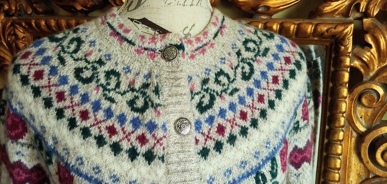 Vintage 90/'s Eddie Bauer Nordic Knit Wool Cardigan