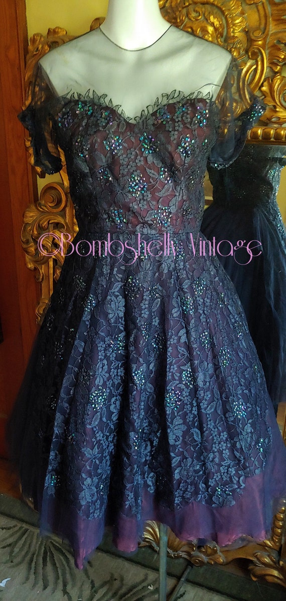 Vintage 50's Frank Starr Original Navy Blue Lace a