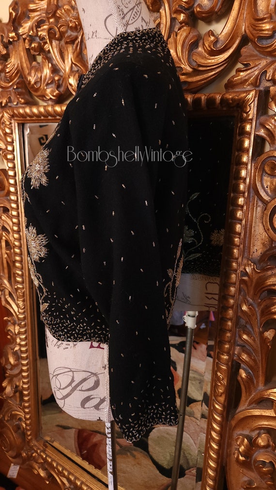 Vintage 50's Miss Boutique Black and Gold Beaded … - image 4