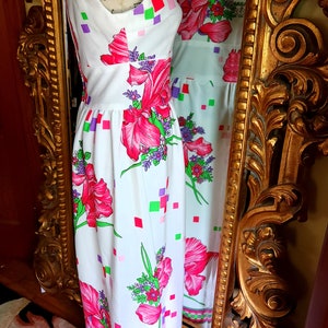 Vintage 60's White and Pink Floral Maxi Dress image 2