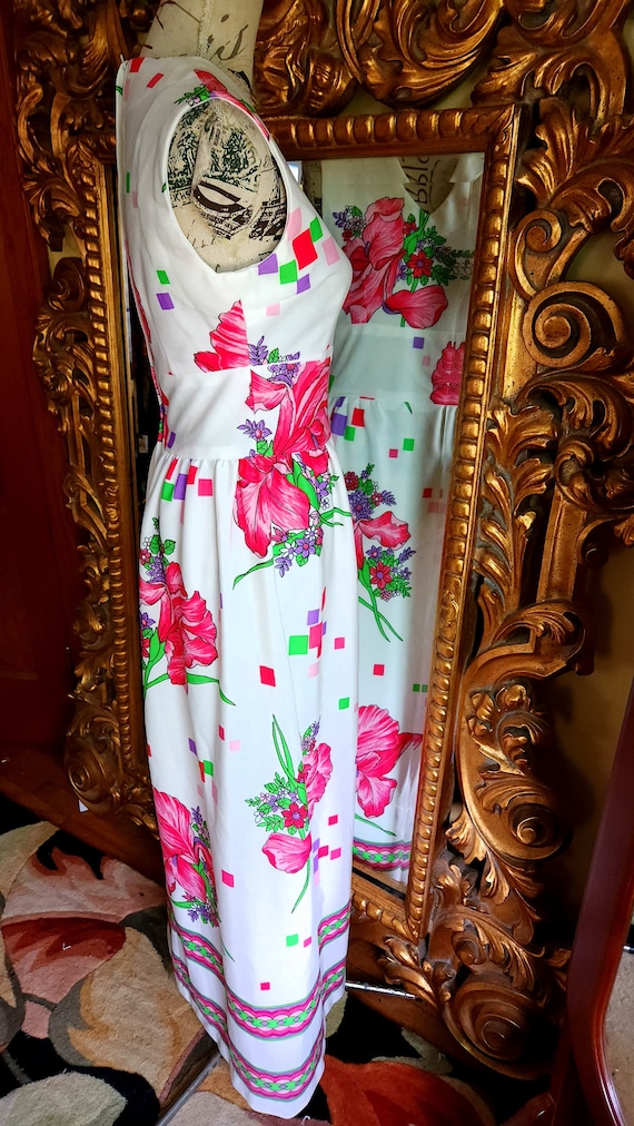 Vintage 60's White and Pink Floral Maxi Dress - image 2