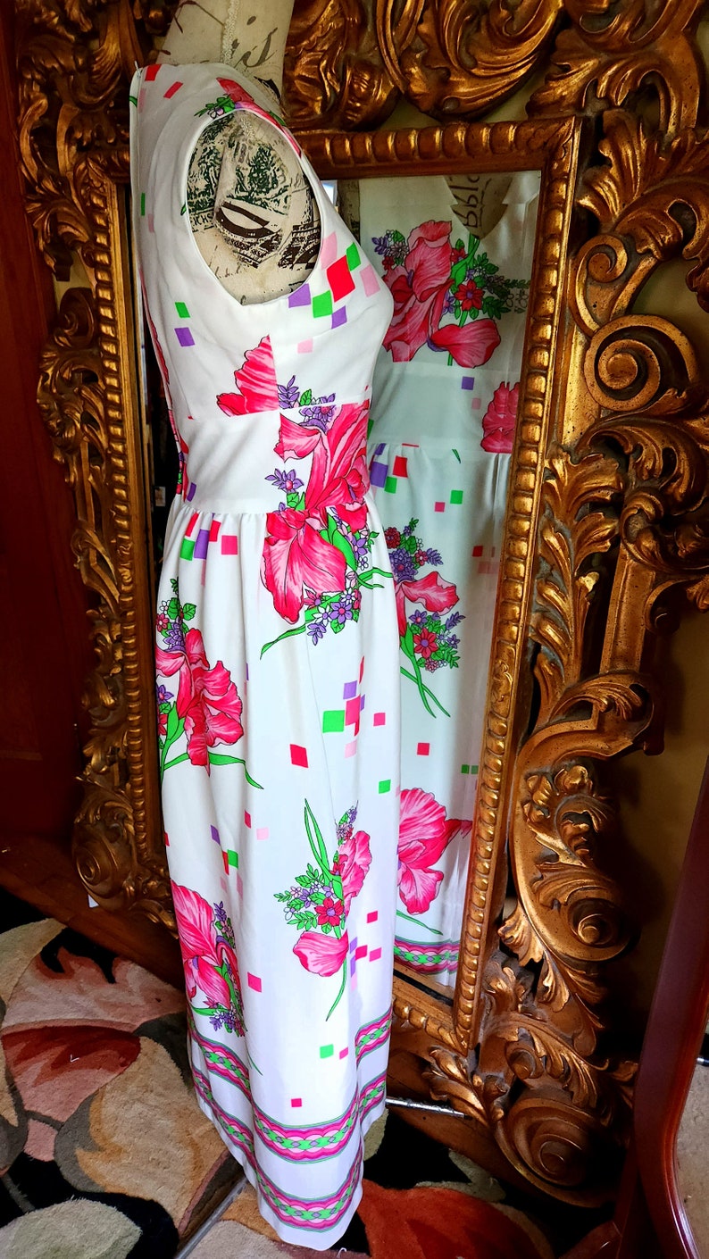 Vintage 60's White and Pink Floral Maxi Dress image 2