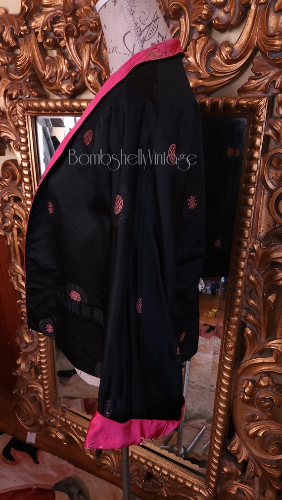 Vintage 60's Pink and Black Reversable Asian Silk… - image 10