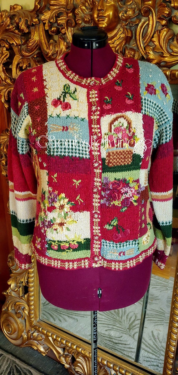 Vintage Tiara International Floral Patchwork Cardi