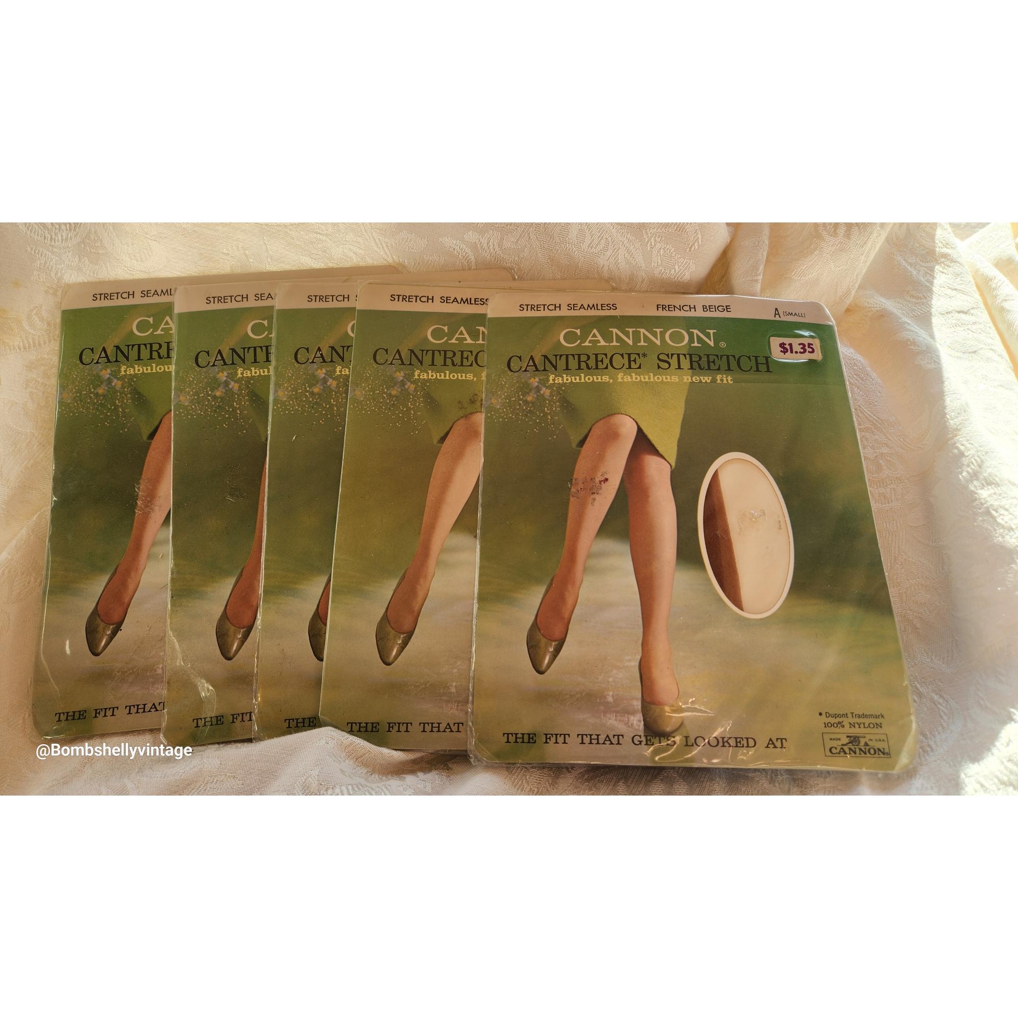 Vintage 60's Cannon Cantrece Stretch Seamless Stockings 5 pairs New Old Stock French Beige