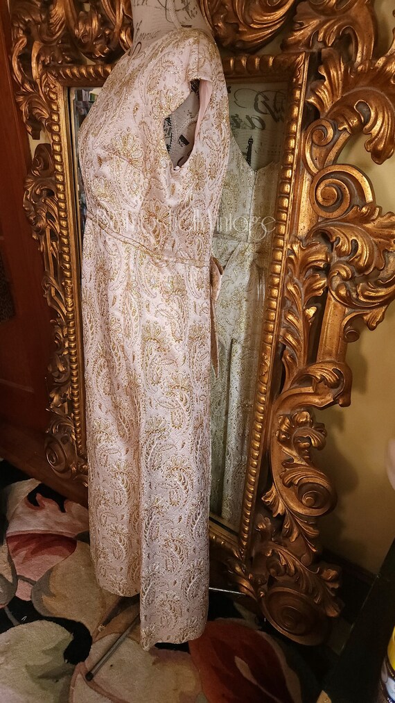 Vintage 60s Montaldos Pale Pink Silk Brocade Gown… - image 3