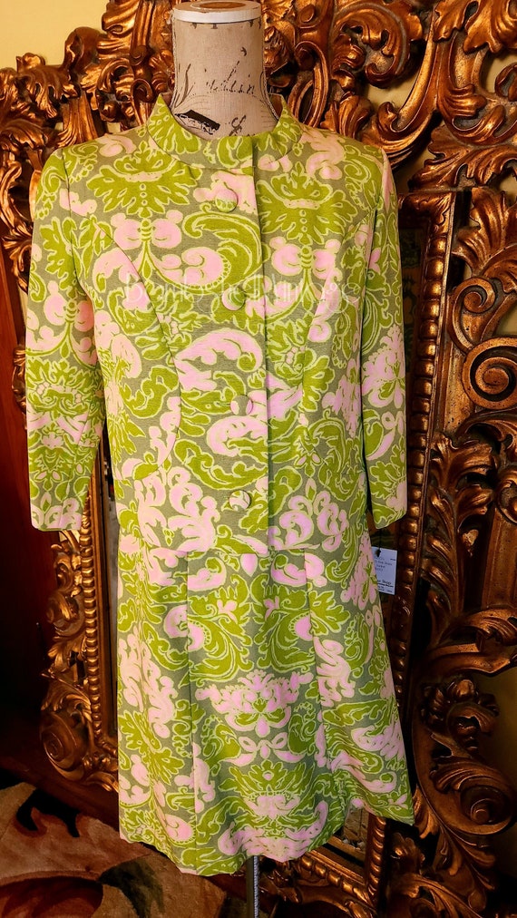 Vintage 60's Pink and Green Abstract Dress Set - image 1