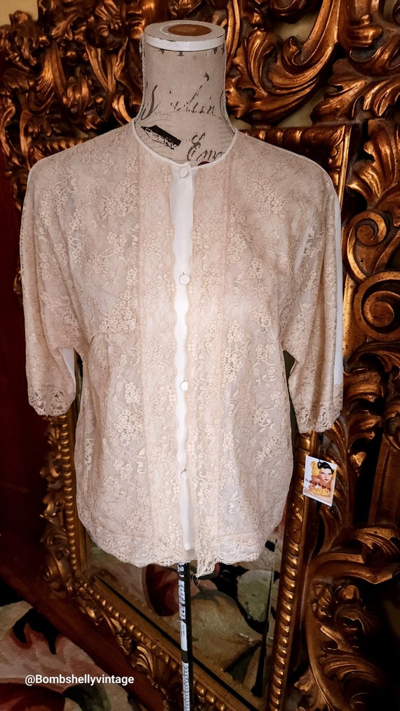 Vintage 50's Vanity Fair Beige Lace Bed Jacket Blo