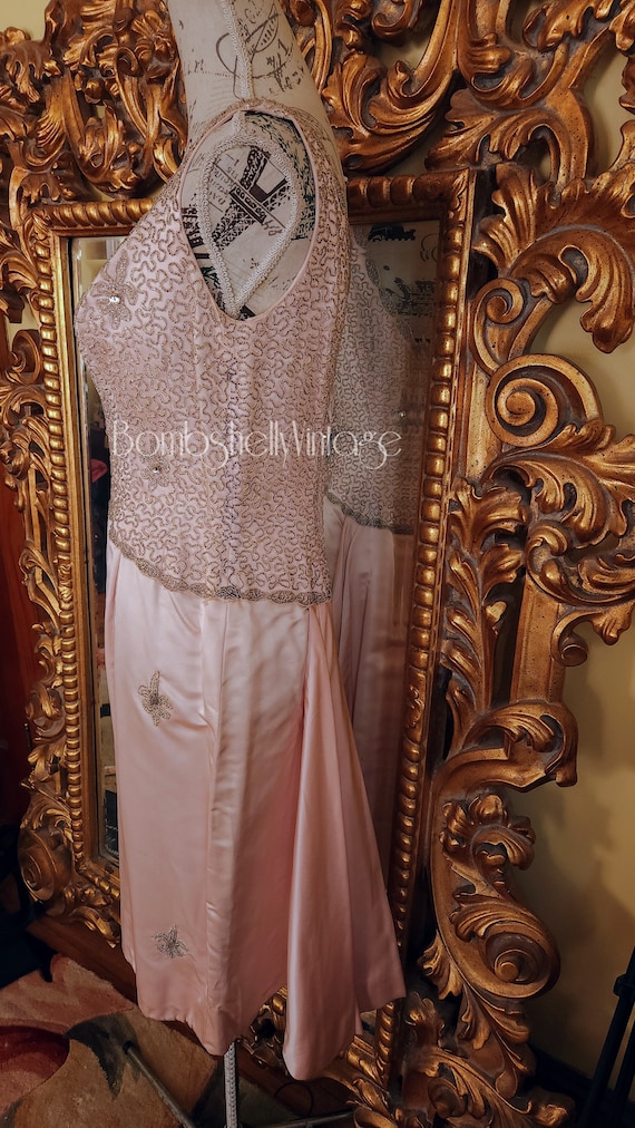 Vintage 50's Pink Silk Heavily Beaded Cocktail Dr… - image 3