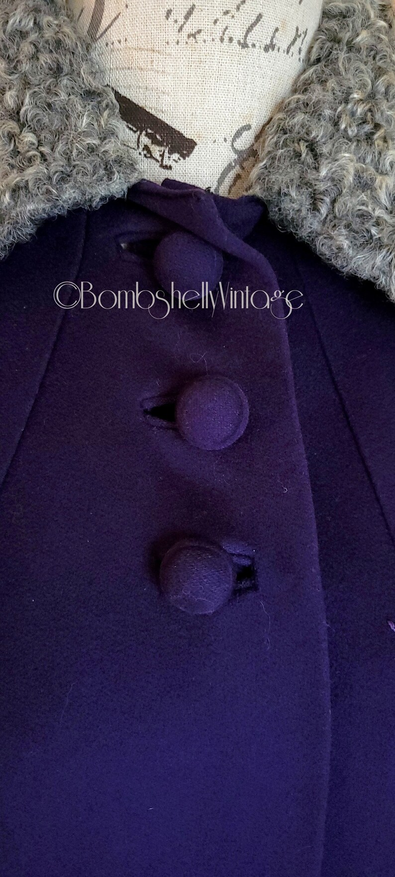 Vintage 40's Julliard Purple Wool Swing Coat with Gray Persian Lamb Collar image 6