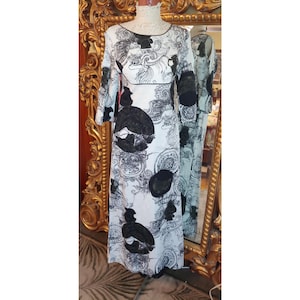 Vintage 60&#39;s Alfred Shaheen Black and White Bark Cloth Tiki Dress