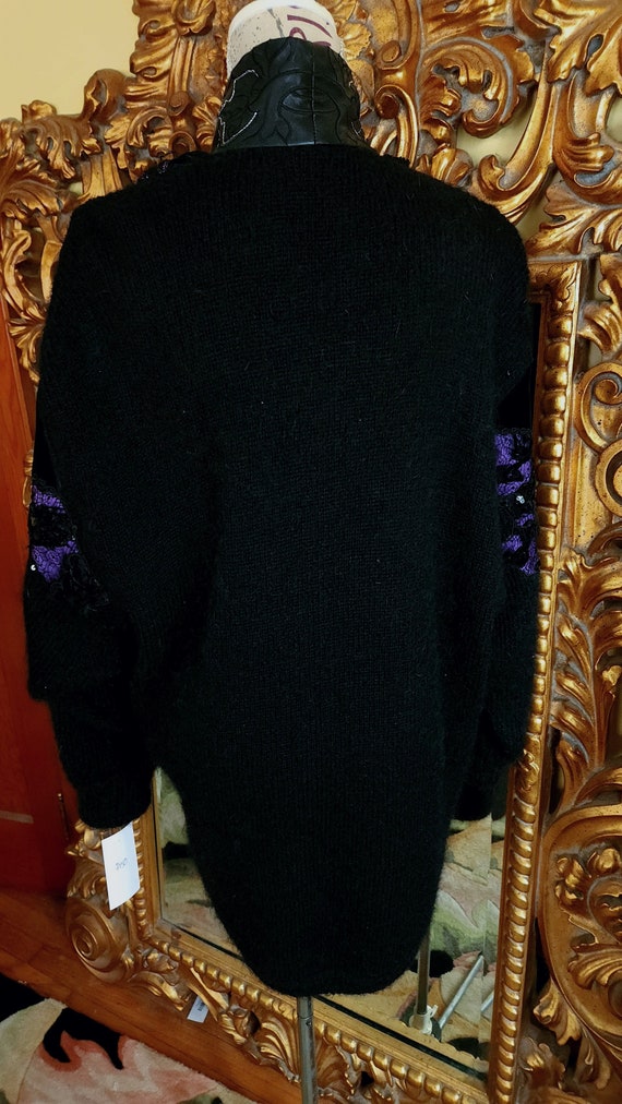 Vintage 80's Black and Purple Batwing Mohair Swea… - image 3