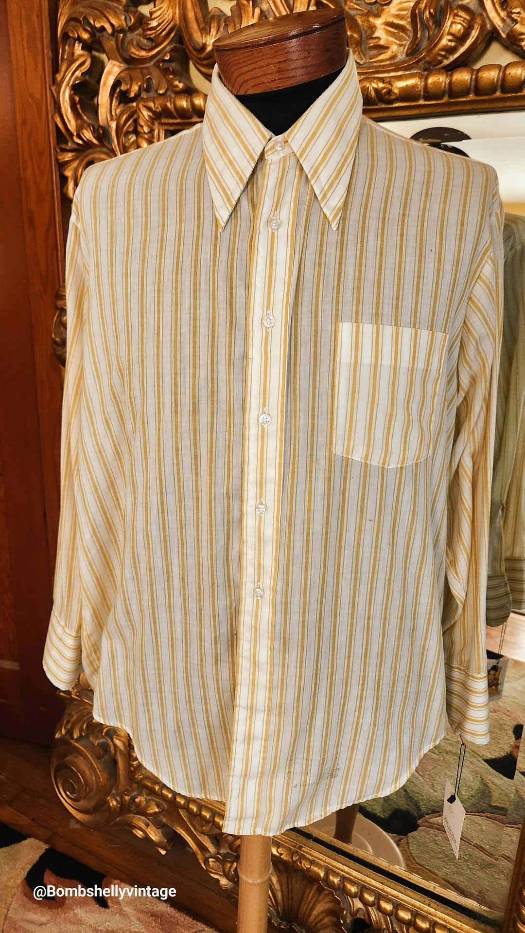 Vintage 70's Mens Kent Collection by Arrow Gold Stripe Dress Shirt Etsy
