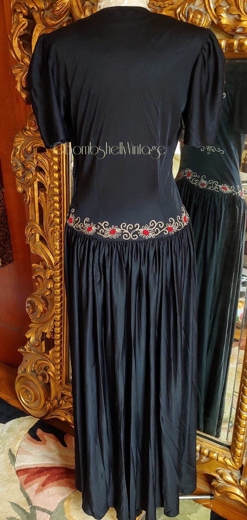 Vintage Early 40's Black Embroidered Evening Gown image 3